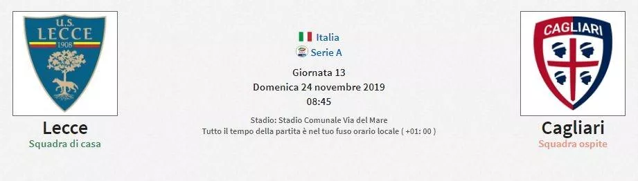 Analisi pre match Lecce Cagliari tredicesima giornata serie A 24 novembre 2019