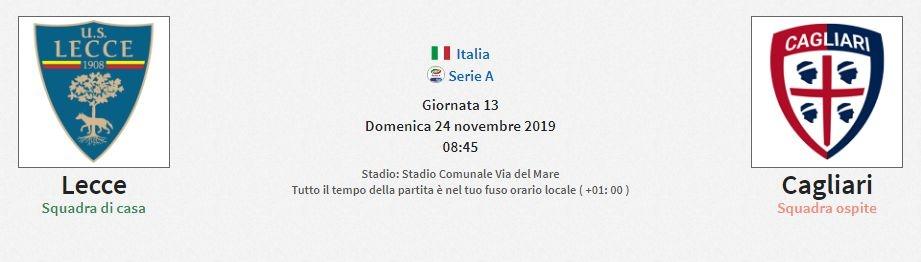 Analisi pre match Lecce Cagliari tredicesima giornata serie A 24 novembre 2019