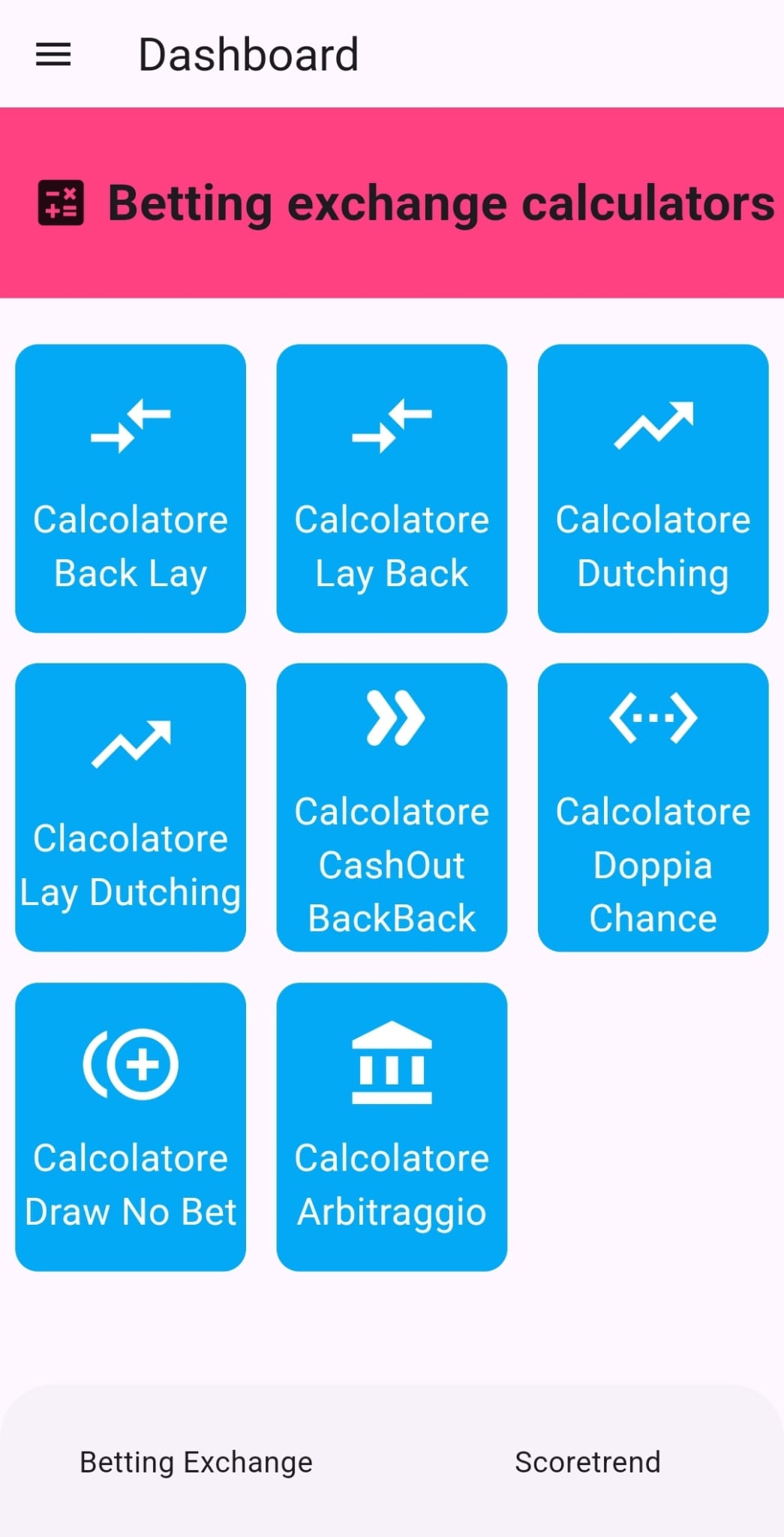 betting exchange dashboard application