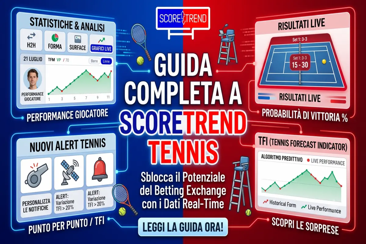 Guida a ScoreTrend Tennis: Indicatori Live, Statistiche e grafici