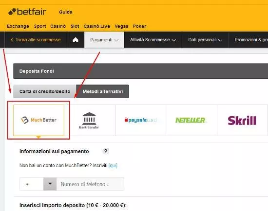 MuchBetter nuovo sistema pagamento Betfair Italia