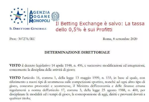 Betting exchange salvo tassa sui profitti