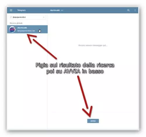 invio start bot telegram alert goal gl